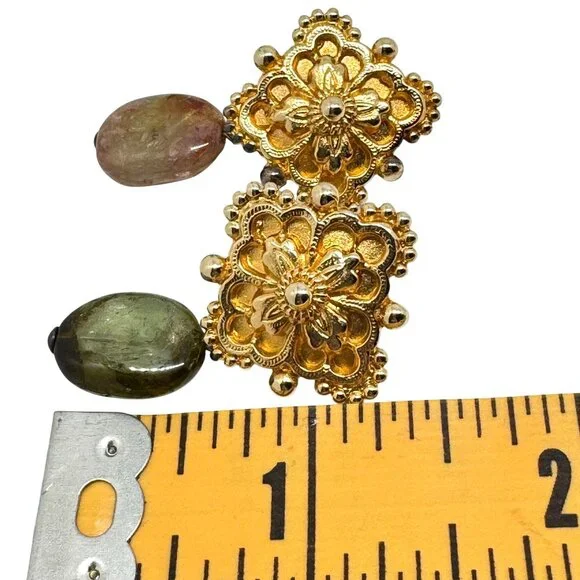 Stephen Dweck Vermeil Sterling Silver Vtg Clip-On Earrings Gemstone Floral - Picture 15 of 16